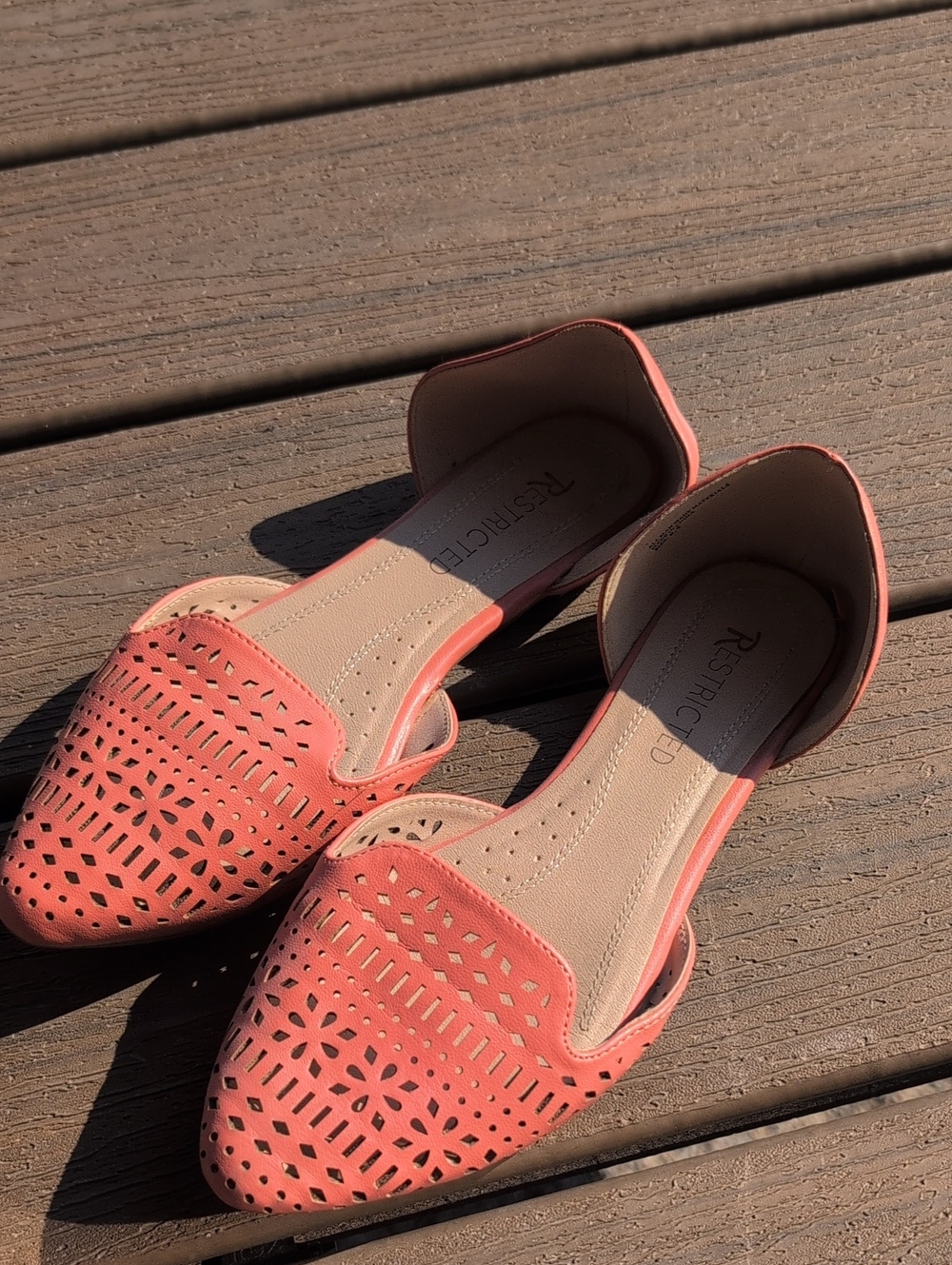 Restricted Coral Laser-Cut D'Orsay Flats